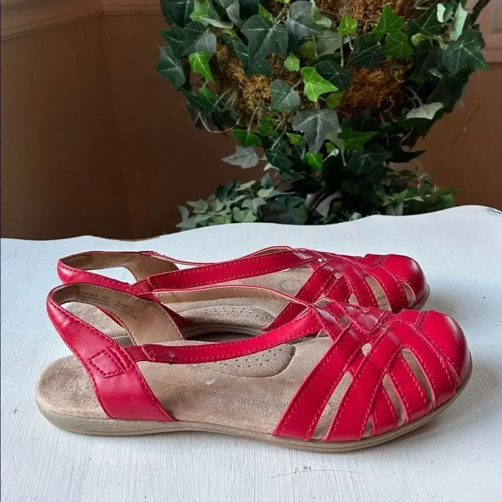 Earth origins Red Berri Mary Jane Woven Slingback Women's Sandals Size 6M